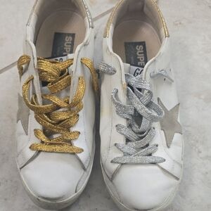 Golden Goose White Sneakers with Gold and Silver Accents